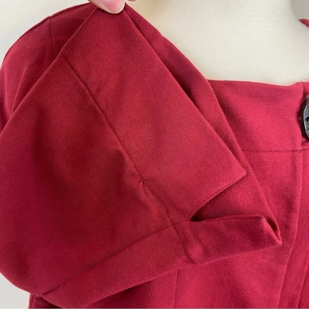 Neon Buddha Swing Jacket Deep Red Sz M Square Neck Oversized Cropped Wood Button - Picture 7 of 17